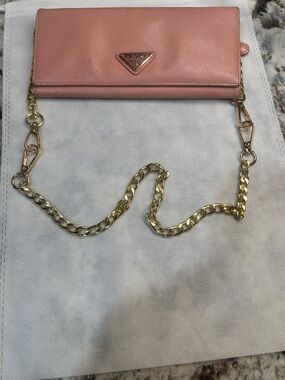Prada Pink Saffiano Leather Chain Clutch